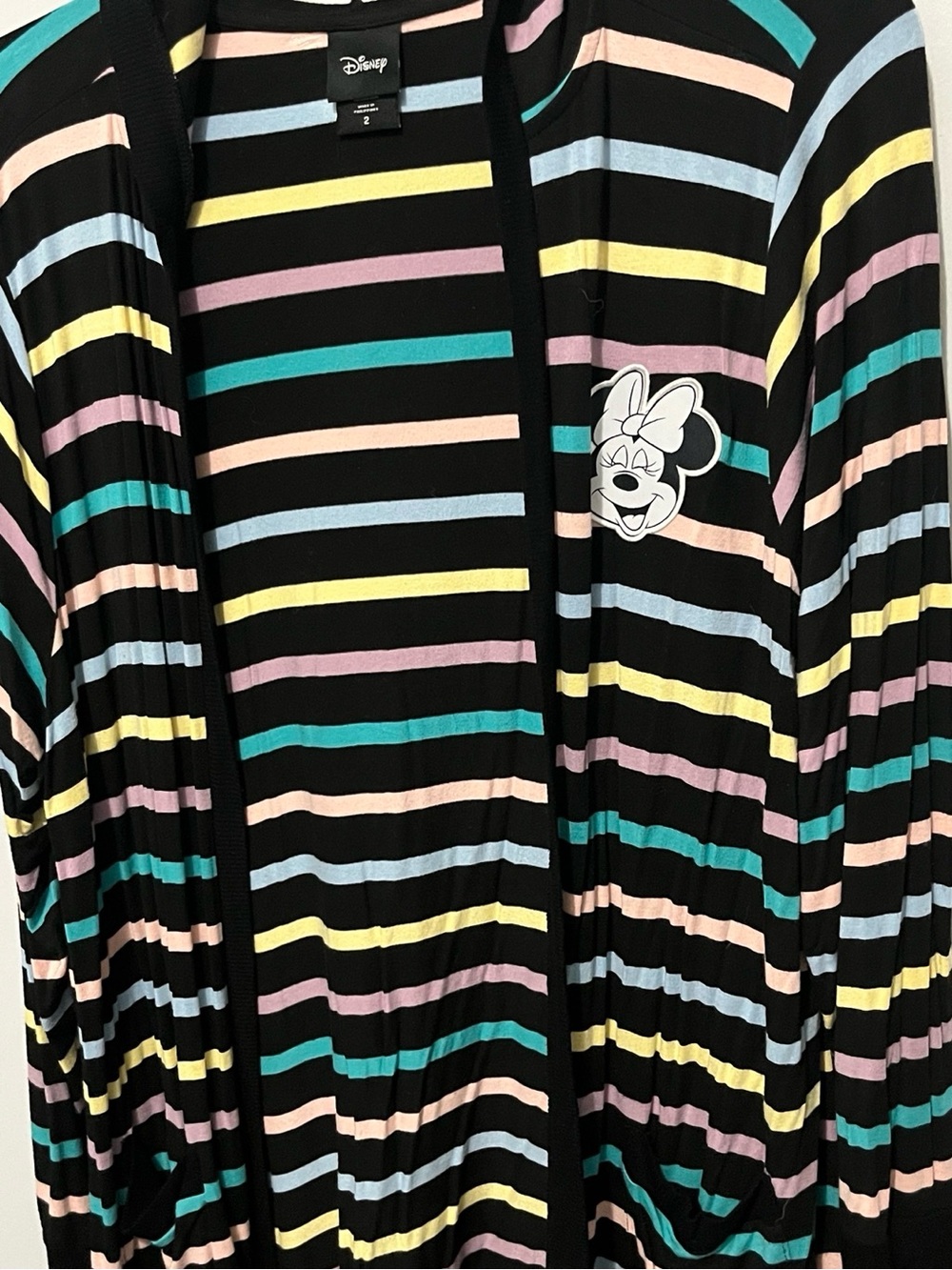 Disney Torrid Black Striped Minnie Hoodie with Pastel Multicolor Stripes